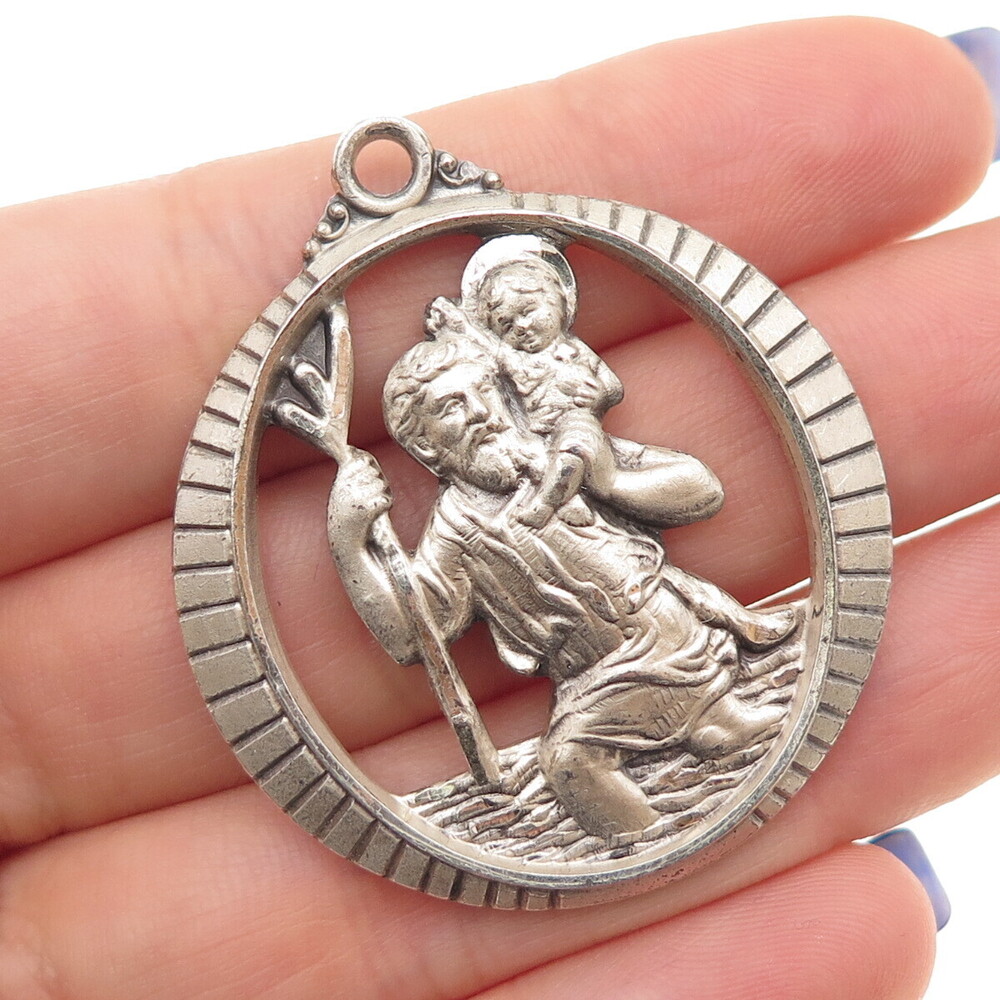 HAYWARD 925 Sterling Silver Vintage St. Christopher Oxidized Pendant